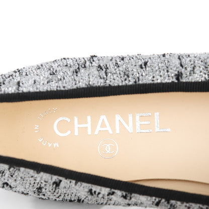Chanel Tweed Sequin Cap Toe Ballerina Flats 40 Black Blue 8 of 9