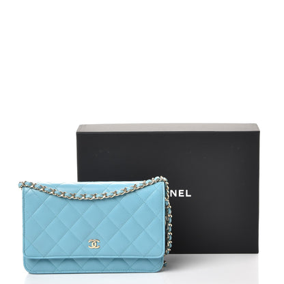 Chanel Lambskin Quilted Wallet On Chain WOC Light Blue 9 of 9