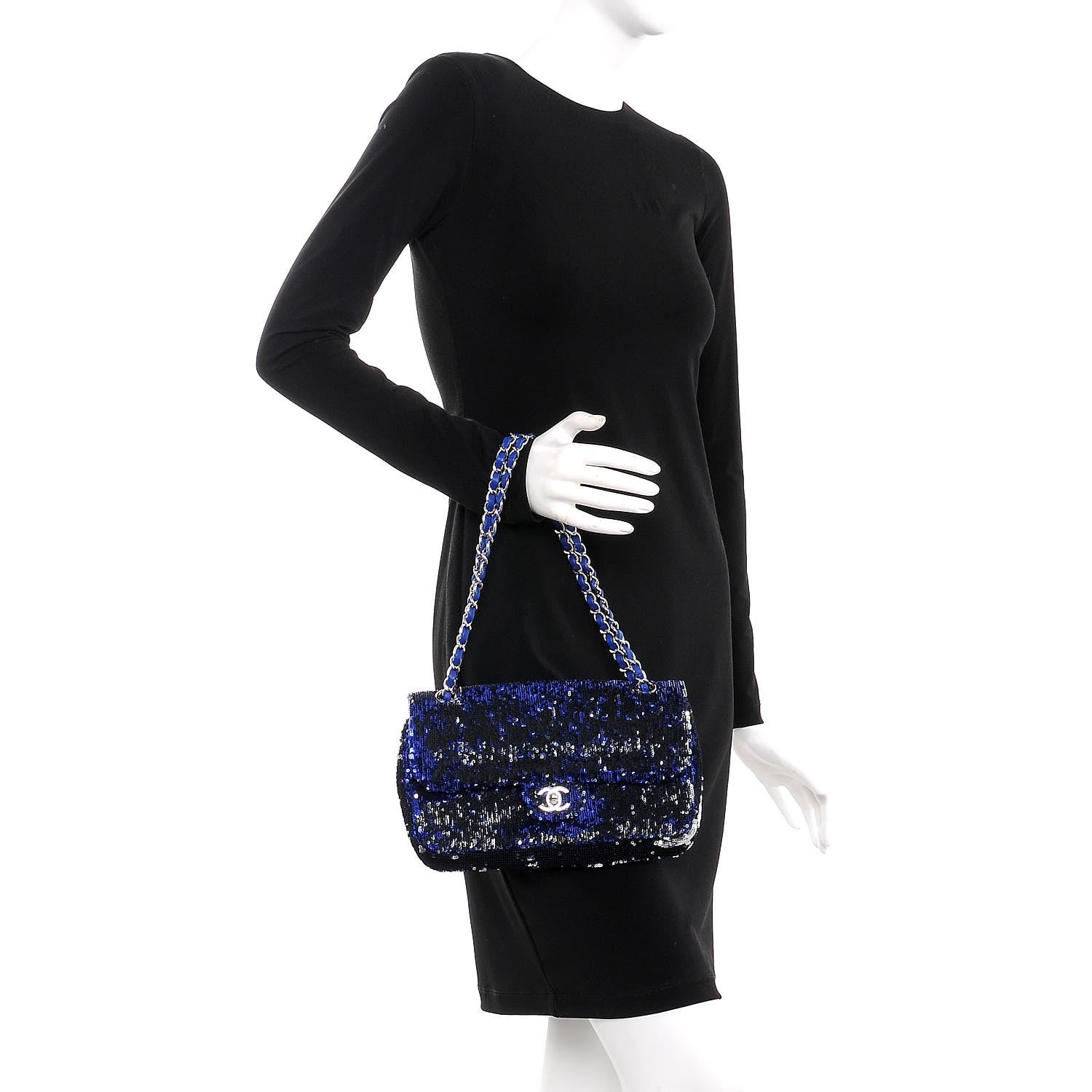 Chanel Sequin Medium Flap Dark Blue 3 of 8
