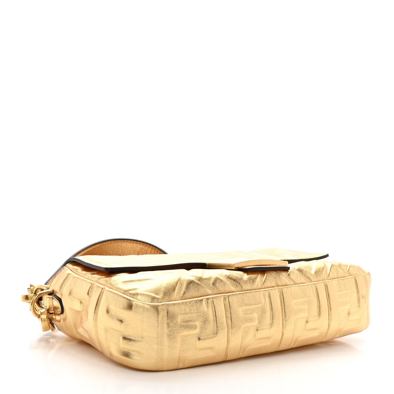 Fendi Vitello Catalan Mirror FF 1974 Embossed Baguette Gold 4 of 10