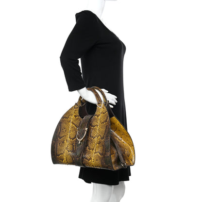 Gucci Snakeskin Medium Stirrup Top Handle Bag Yellow Brown 2 of 9