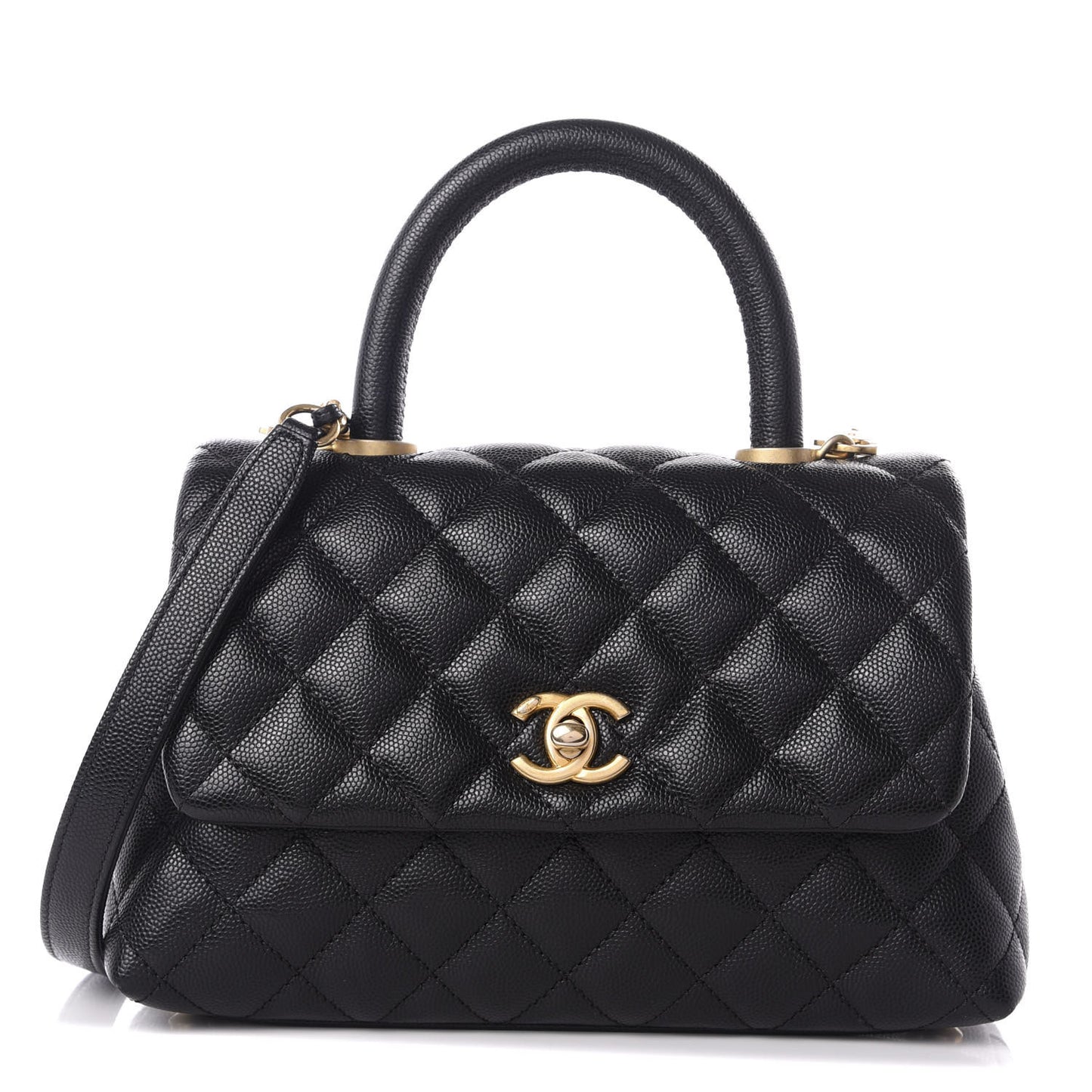 Caviar Quilted Mini Coco Handle Flap Black