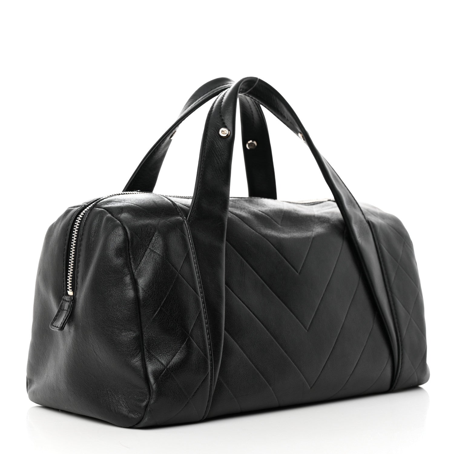 Chanel Calfskin Chevron CC All Day Long Boston Black 3 of 12