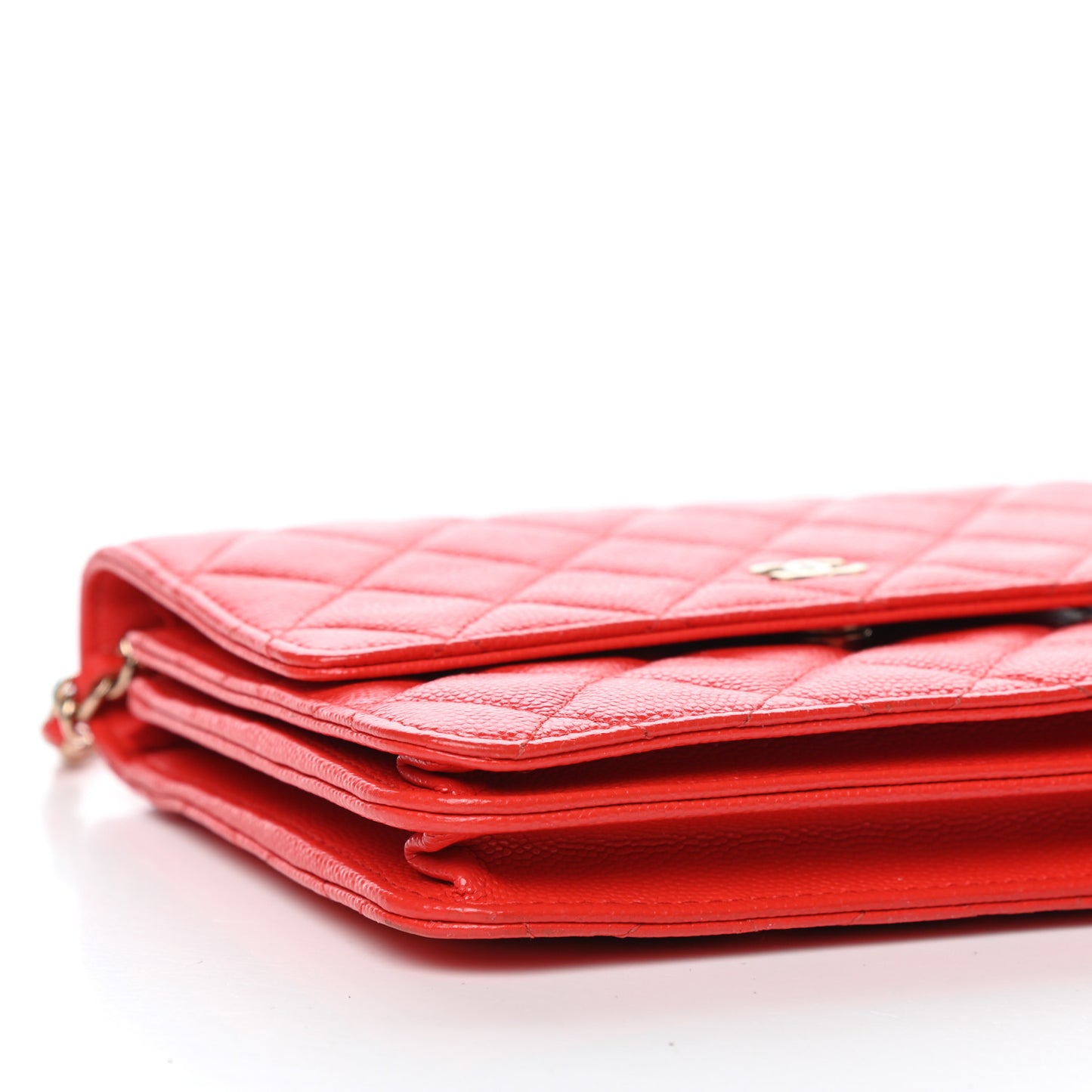 Caviar Quilted Square Wallet On Chain WOC Red