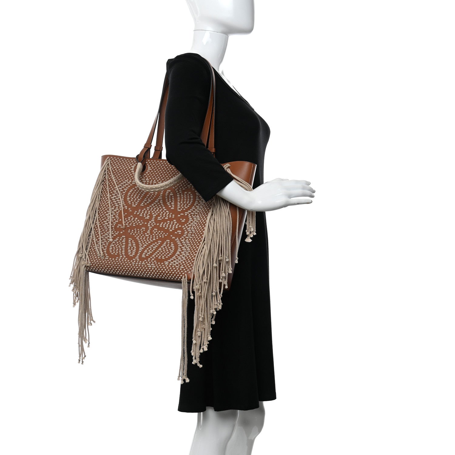 Loewe Calfskin Woven Cord Anagram Tote Bag Tan 2 of 7