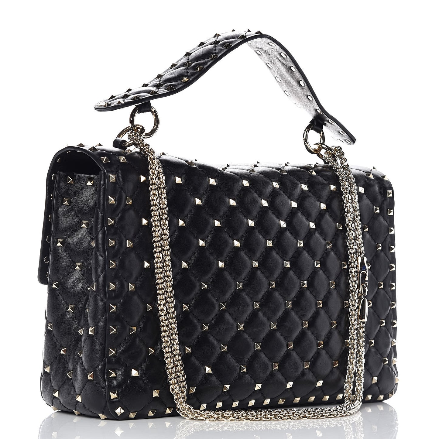 Lambskin Large Rockstud Spike Shoulder Bag Black