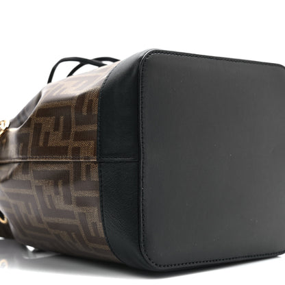 Fendi Glazed Fabric Vitello Grace F is Fendi FF 1974 Stamp Patch Grande Mon Tresor Bucket Bag Mogano Panna Black 8 of 9