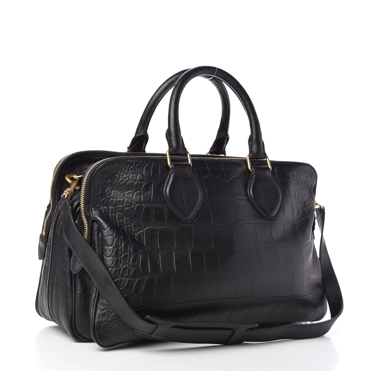 Celine Crocodile Embossed Calfskin Small Triptyque Satchel Black 3 of 9