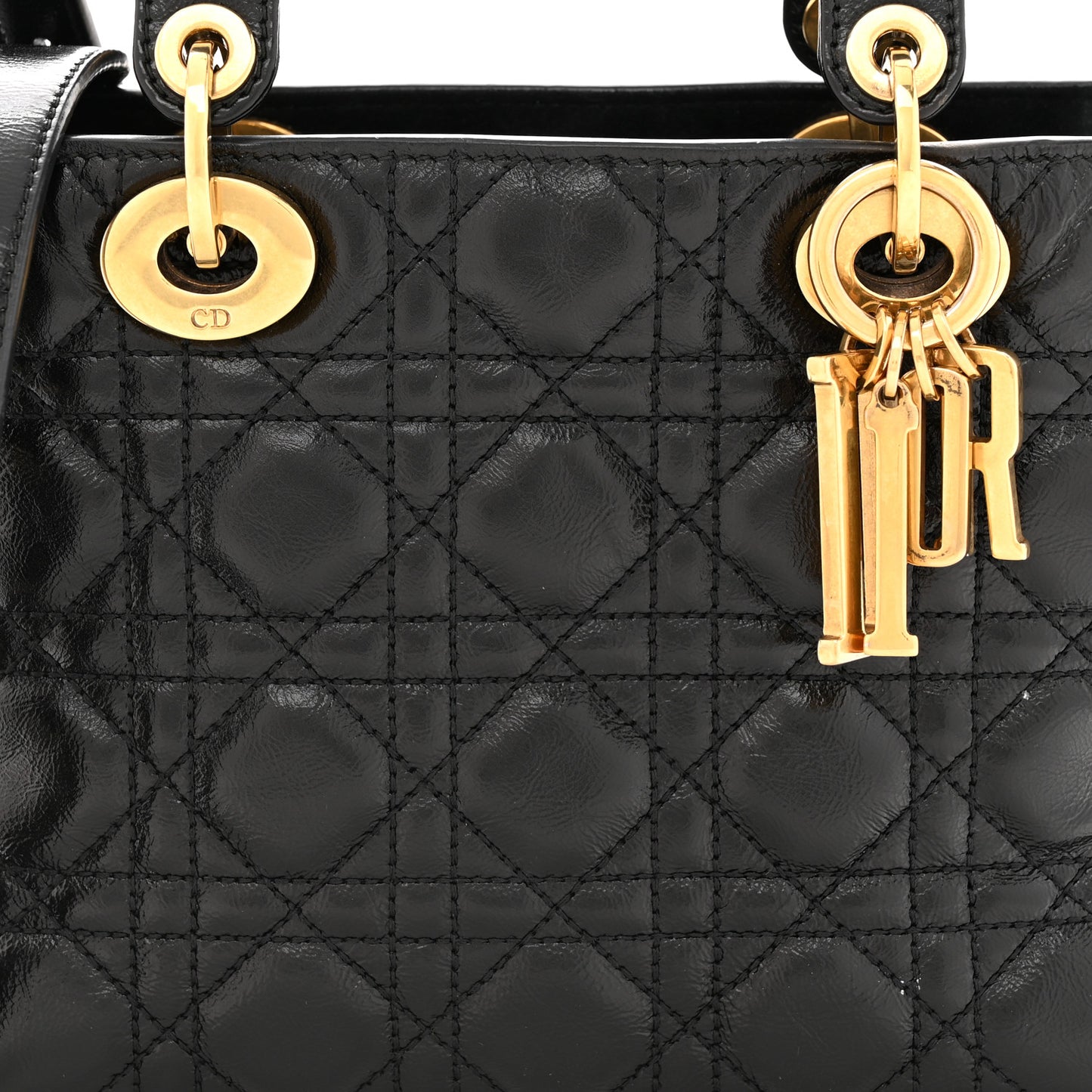 Crinkled Patent Cannage Small Lucky Badges My Lady Dior Black