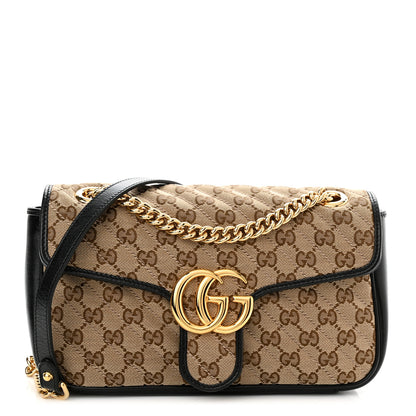Gucci Monogram Matelasse Diagonal Small GG Marmont Shoulder Bag Beige Black 1 of 10