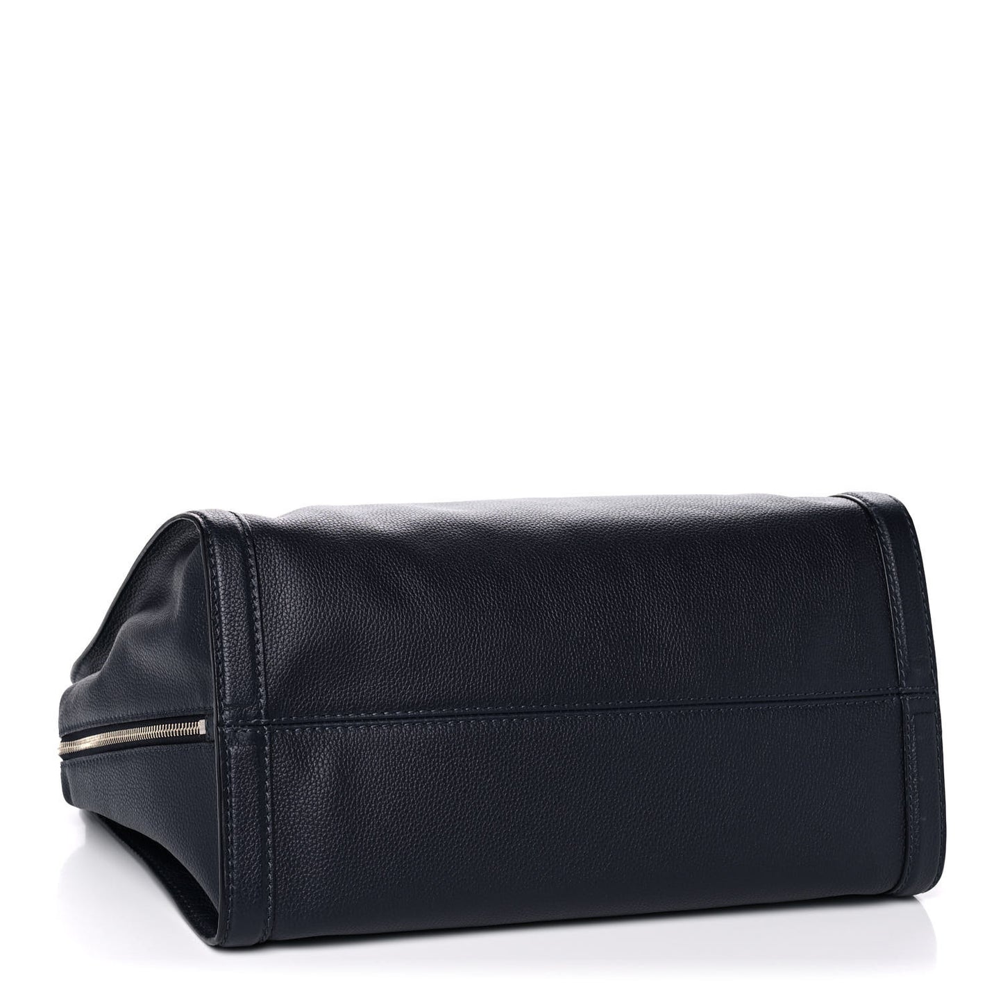Pebbled Calfskin Large Skull Padlock Zip Around Tote Navy
