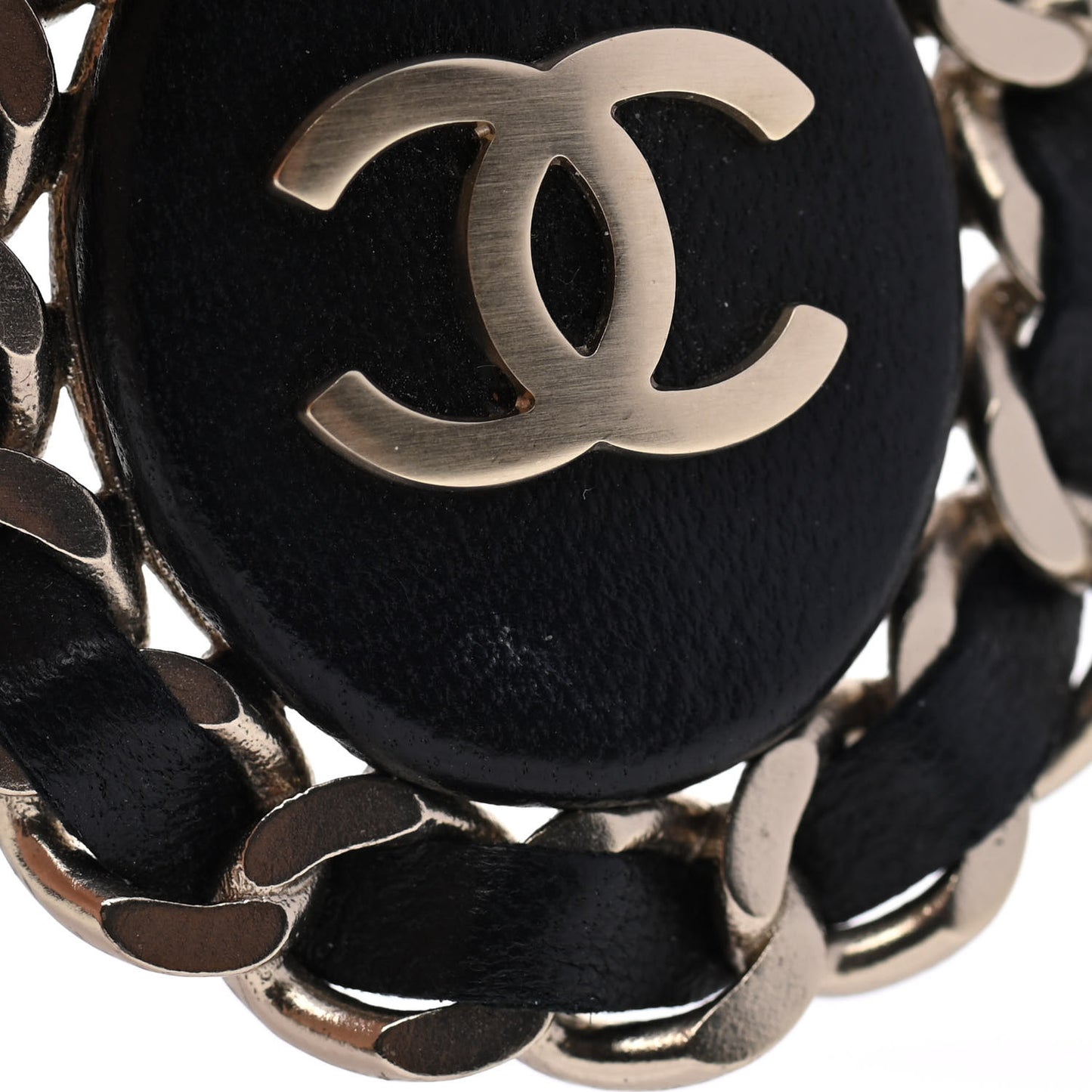 Lambskin Chain CC Brooch Black