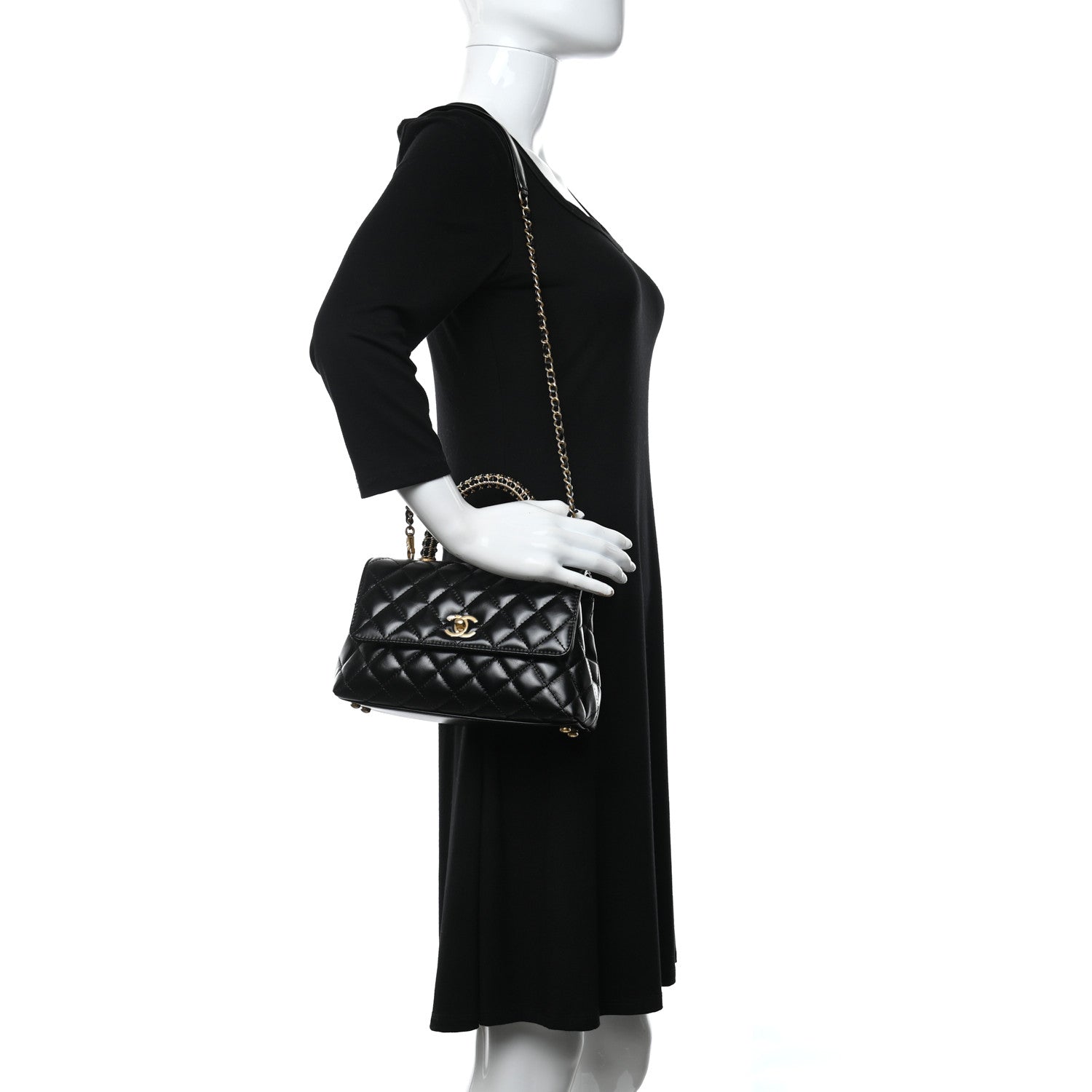 Chanel Calfskin Quilted Mini Logo Coco Handle Flap Black 2 of 11