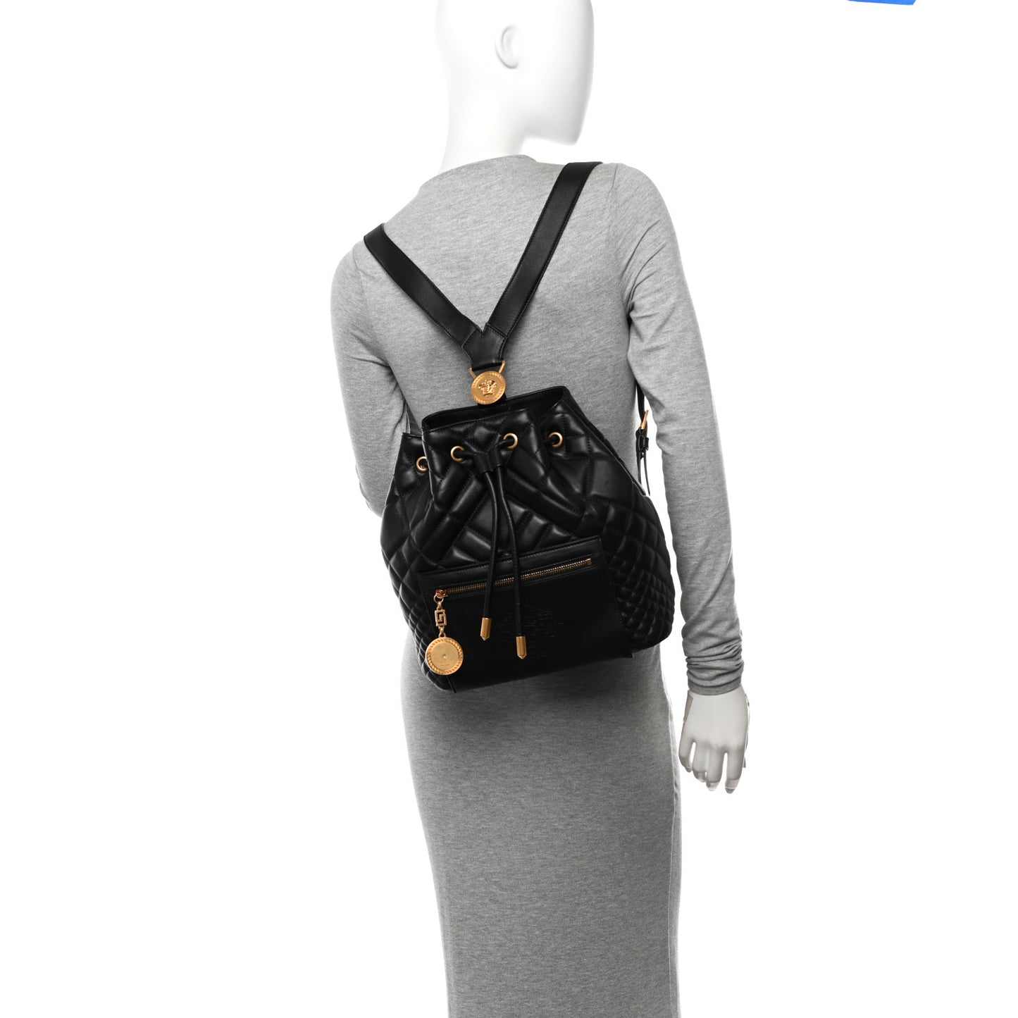 Calfskin Quilted Medusa Tribute Drawstring Backpack Black