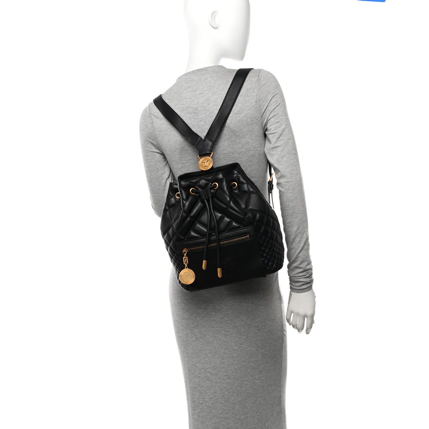 Versace Calfskin Quilted Medusa Tribute Drawstring Backpack Black 2 of 10