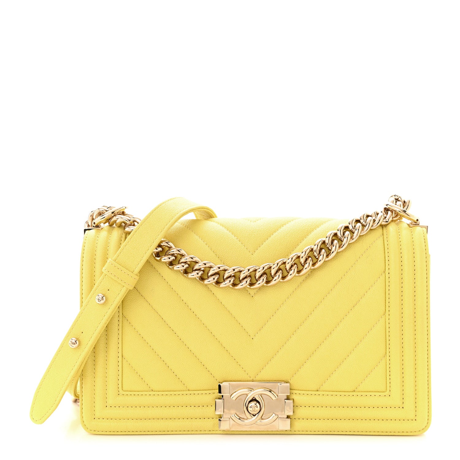 Chanel Caviar Chevron Quilted Medium Boy Flap Yellow 1 of 12