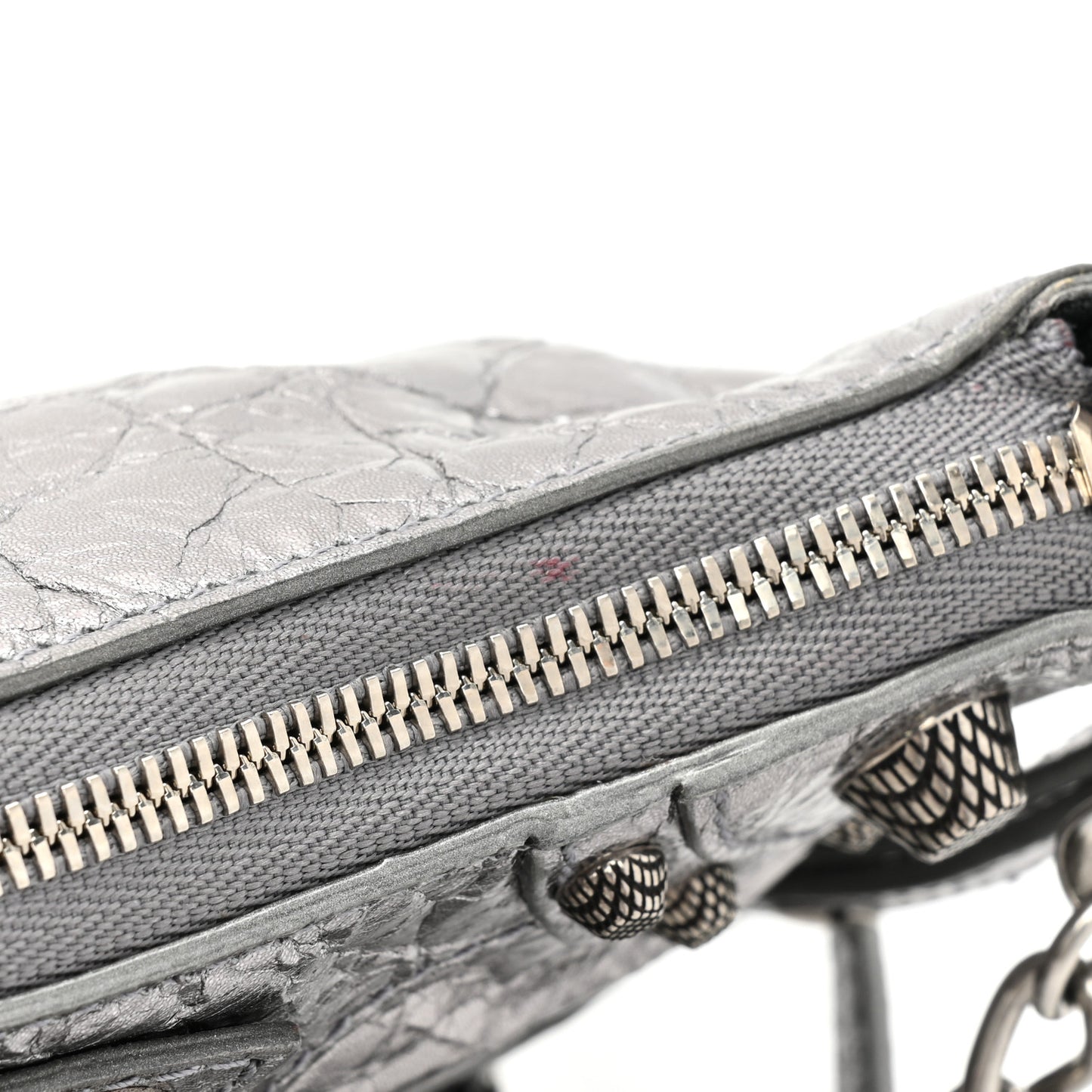 Metallic Agneau Arena Le Cagole Purse With Chain Mini Silver