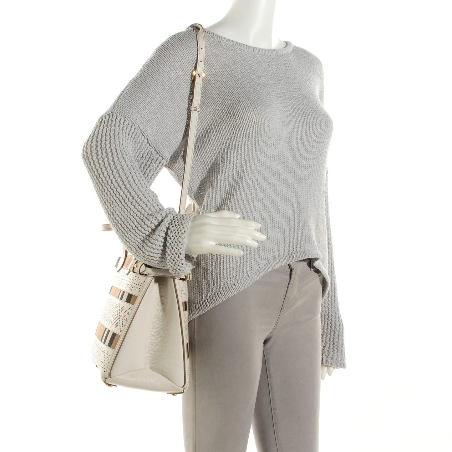 Calfskin House Check Perforated Medium Banner Tote Natural