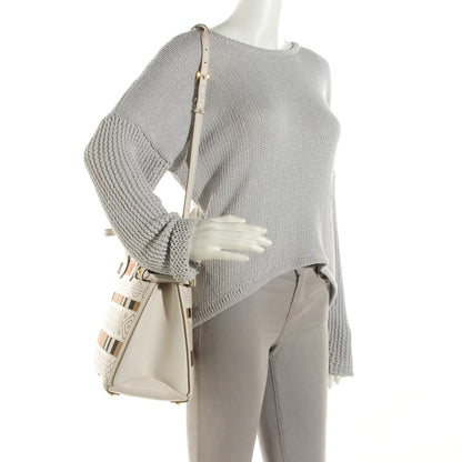 Burberry Calfskin House Check Perforated Medium Banner Tote Natural 2 of 9