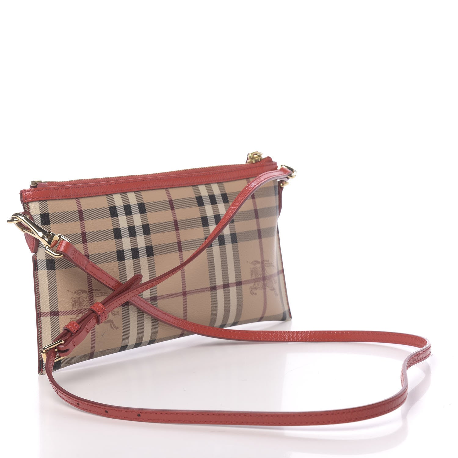 Burberry Haymarket Check Small Peyton Crossbody Clutch Bag Red 3 of 12
