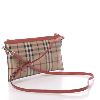 Burberry Haymarket Check Small Peyton Crossbody Clutch Bag Red 3 of 12
