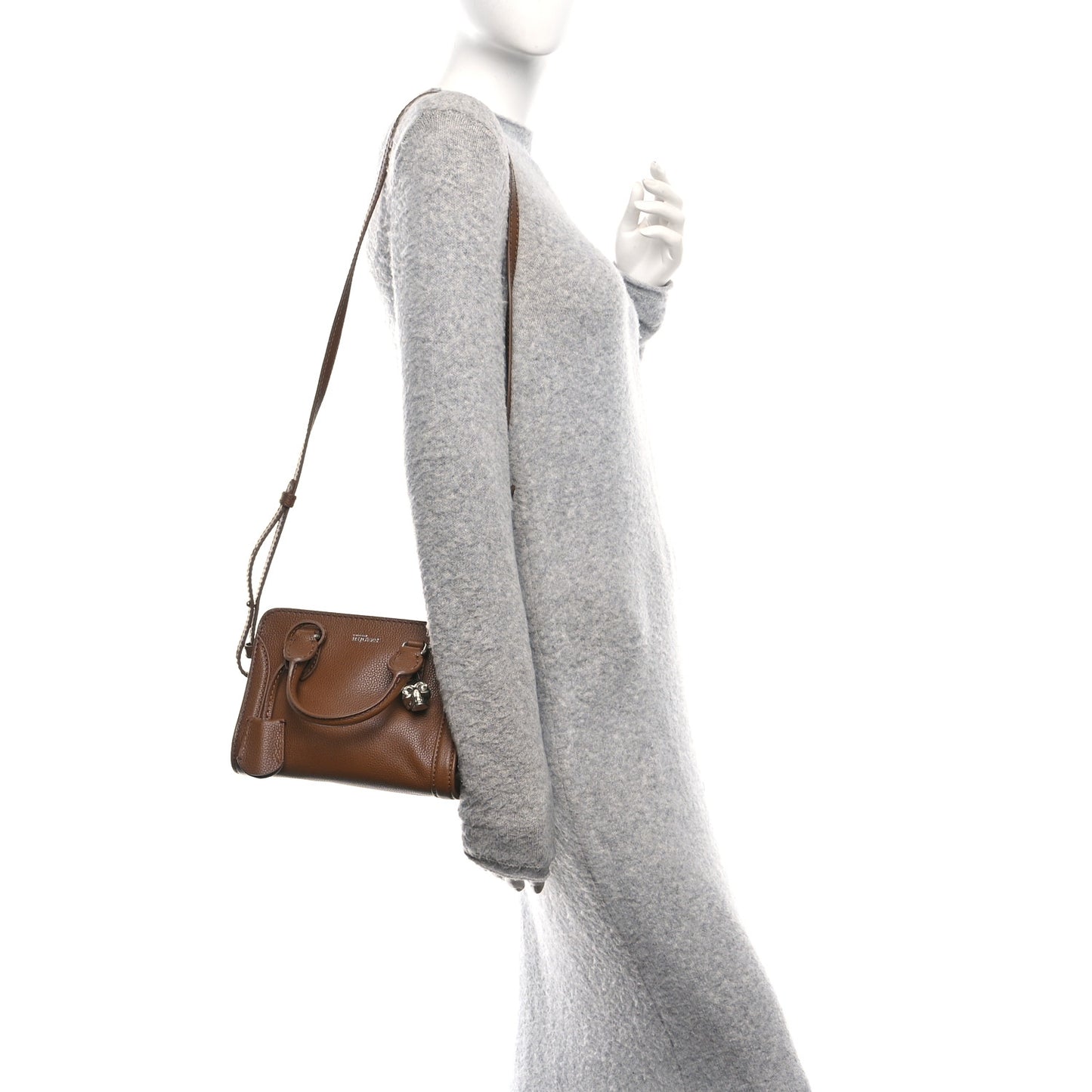 Pebbled Calfskin Mini Skull Padlock Zip Around Tote Brown