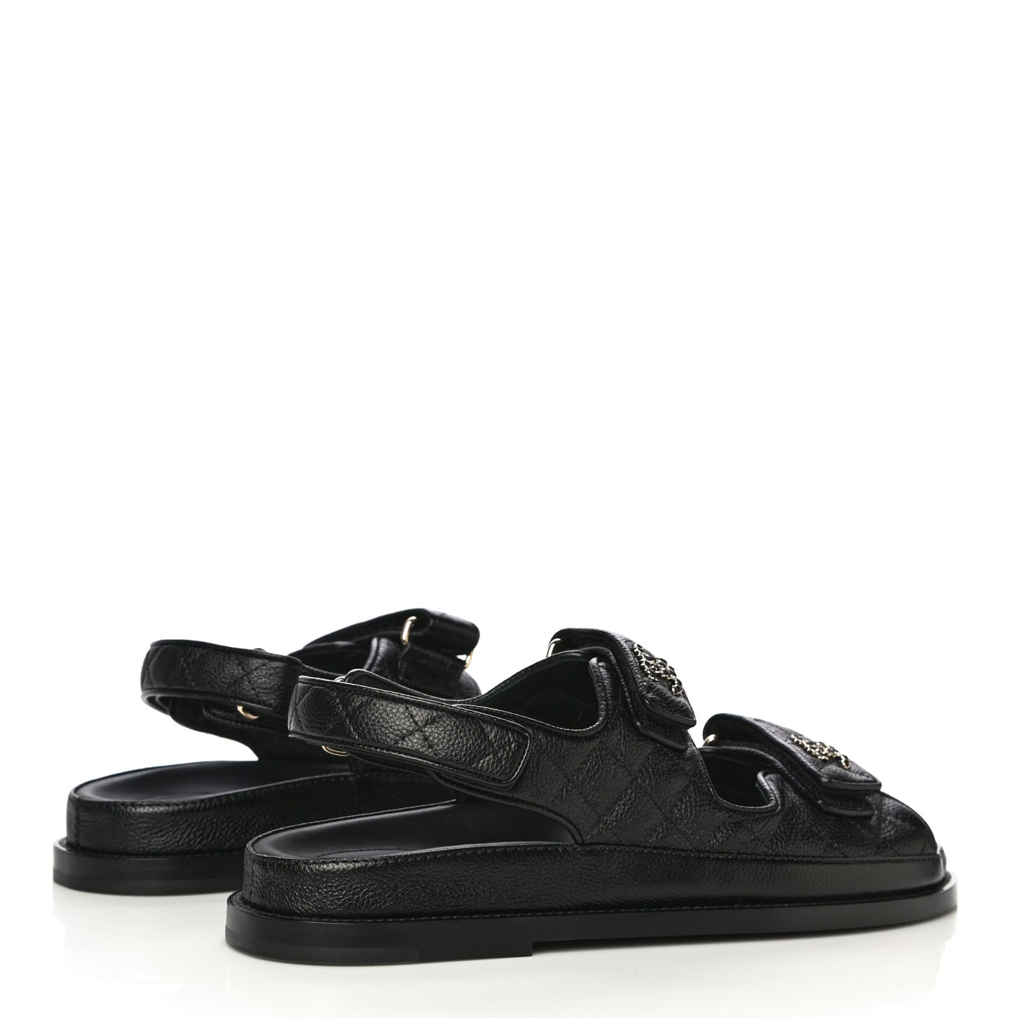 Grained Calfskin Velcro Dad Sandals 40 Black