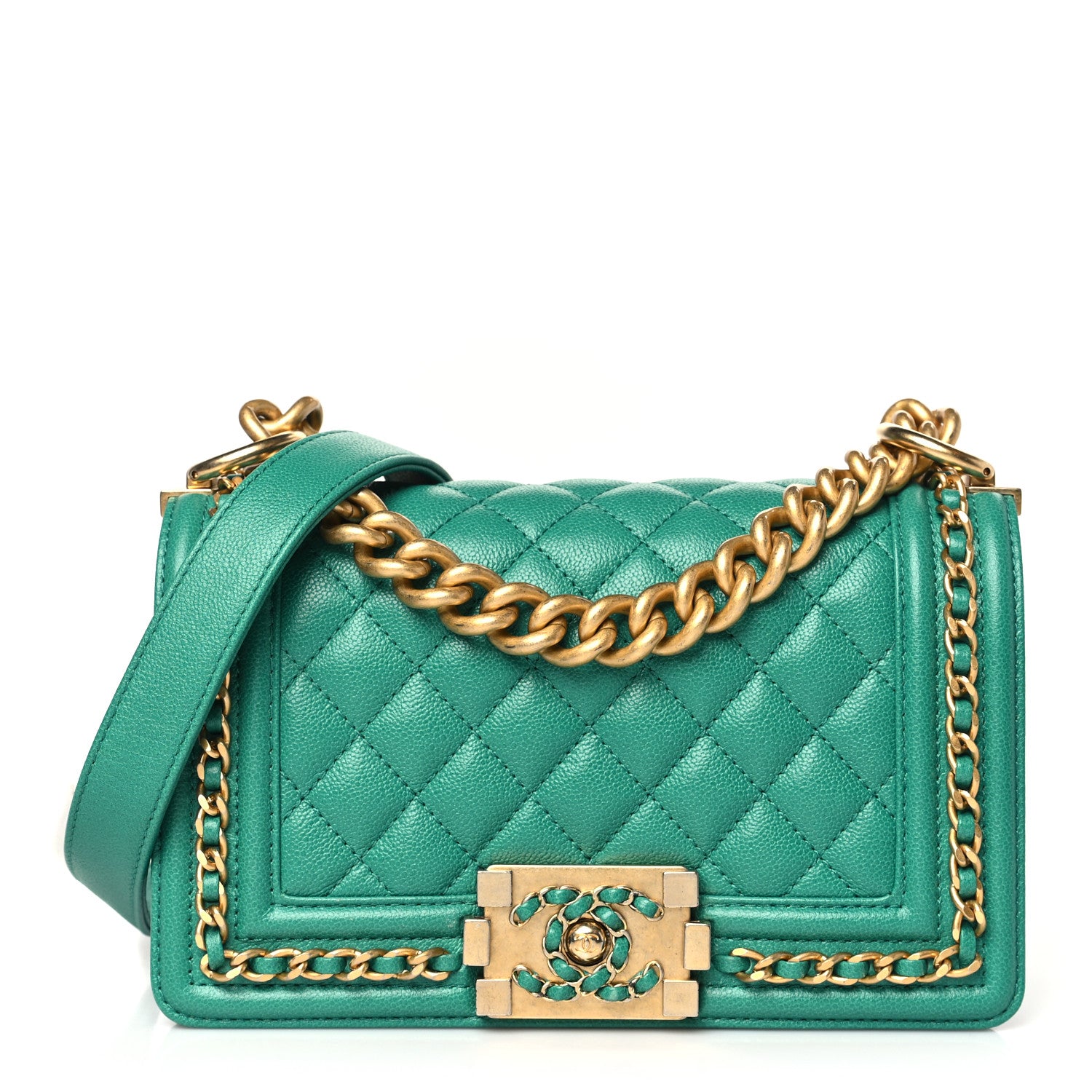 Chanel Caviar Quilted Small Chain Around Boy Flap Green 1 of 9