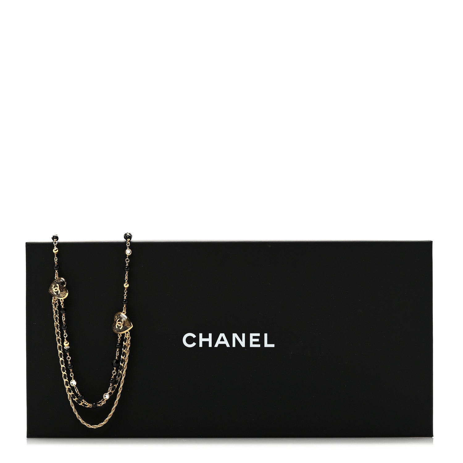 Chanel Crystal Beaded CC Heart Long Necklace Gold Black 6 of 6
