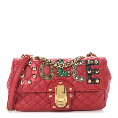 Dolce & Gabbana Lambskin Watersnake Embellished Lucia Shoulder Bag Red 1 of 19