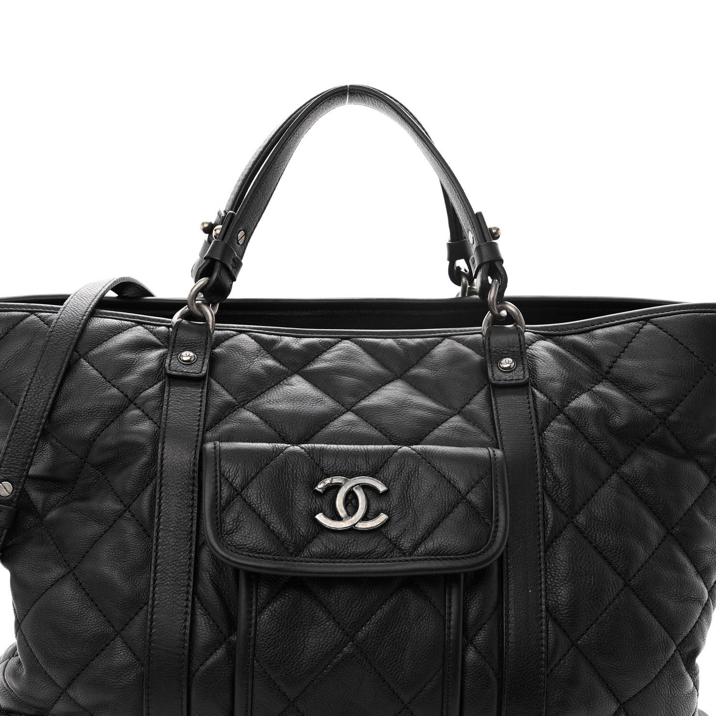 Calfskin Quilted Casual Riviera Tote Black