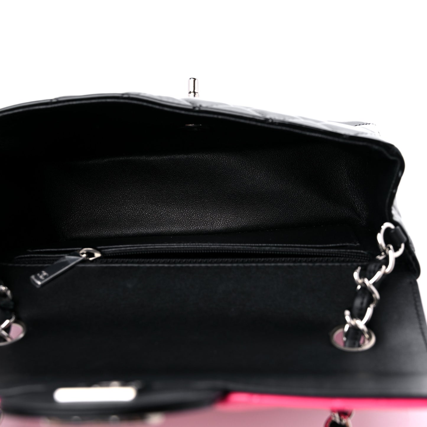 Patent Calfskin Quilted Bi-Color Mini Rectangular Flap Pink Black