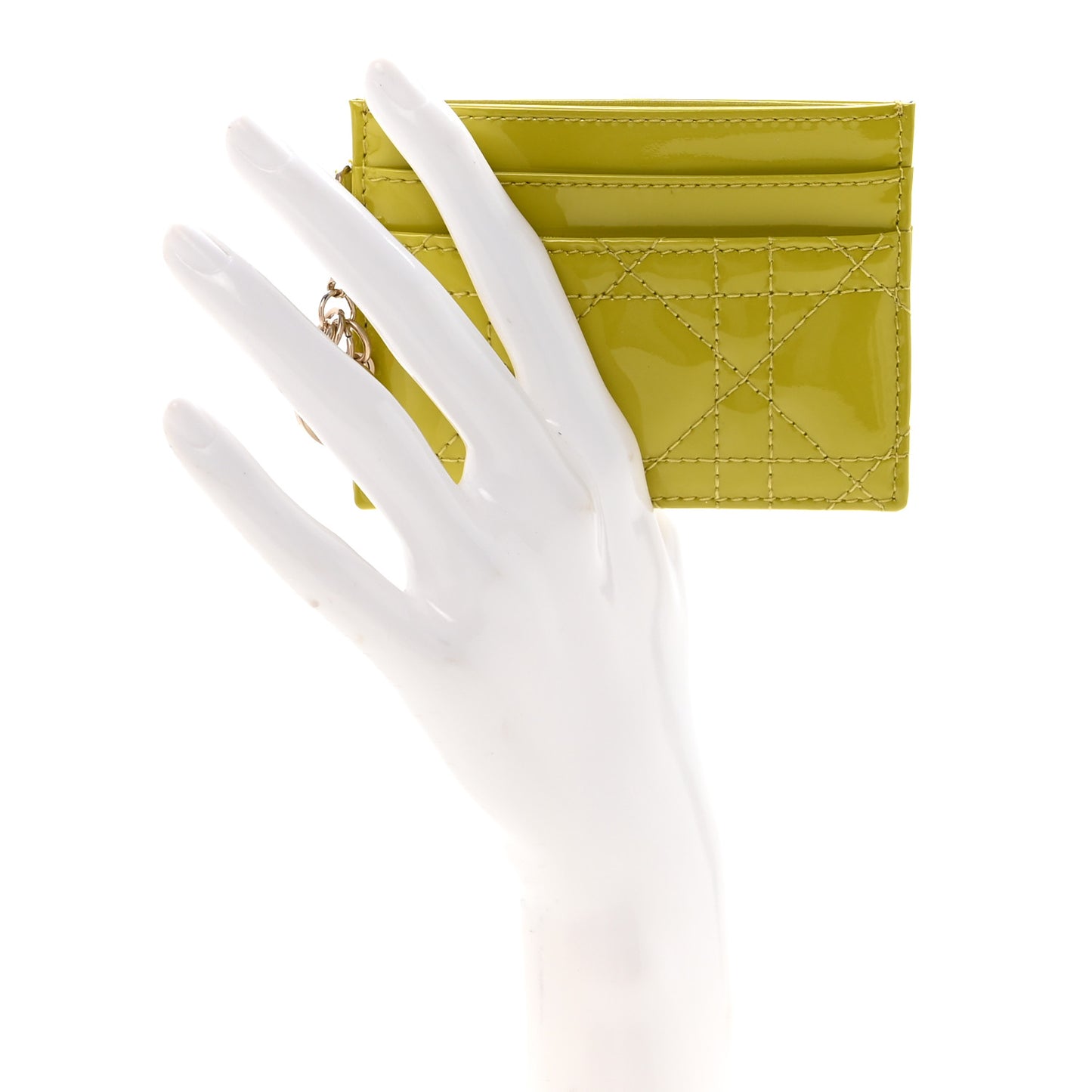 Patent Cannage Lady Dior Five-Slots Card Holder Lime