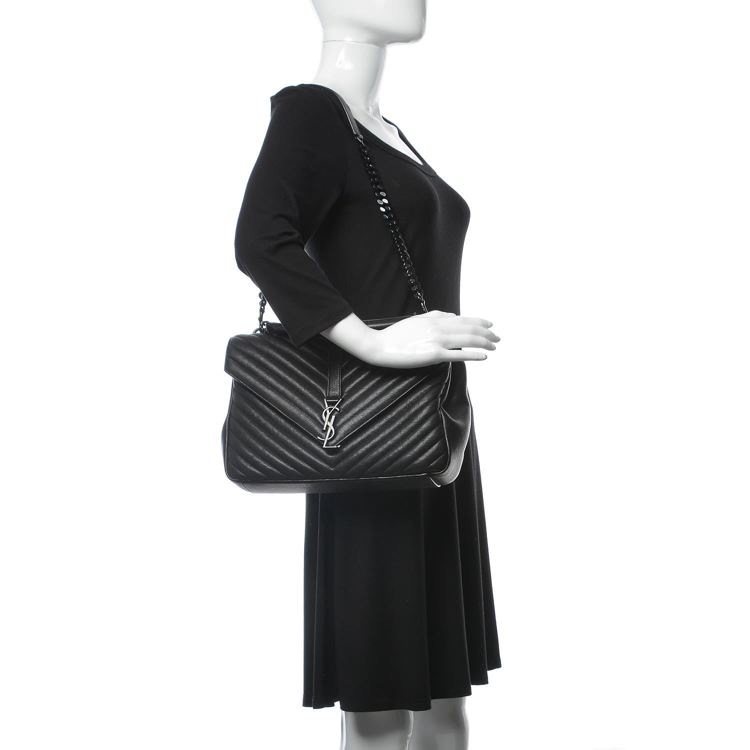 Saint Laurent Sheepskin Matelasse Chevron Monogram Large College Satchel Black 2 of 10