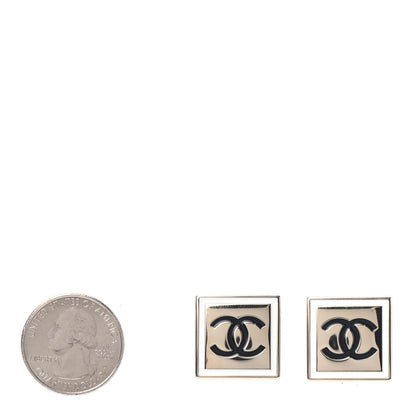 Chanel Metal Enamel CC Square Earrings Gold Black White 2 of 4