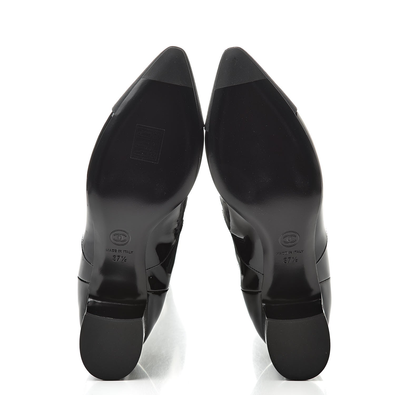 Chanel Patent Calfskin Grosgrain Cap Toe High Boots 37.5 Black 6 of 8