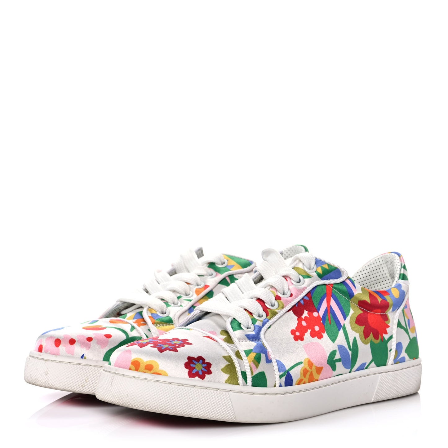 Calfskin Patent Satin Crepe Sneakers 38.5 White Multicolor