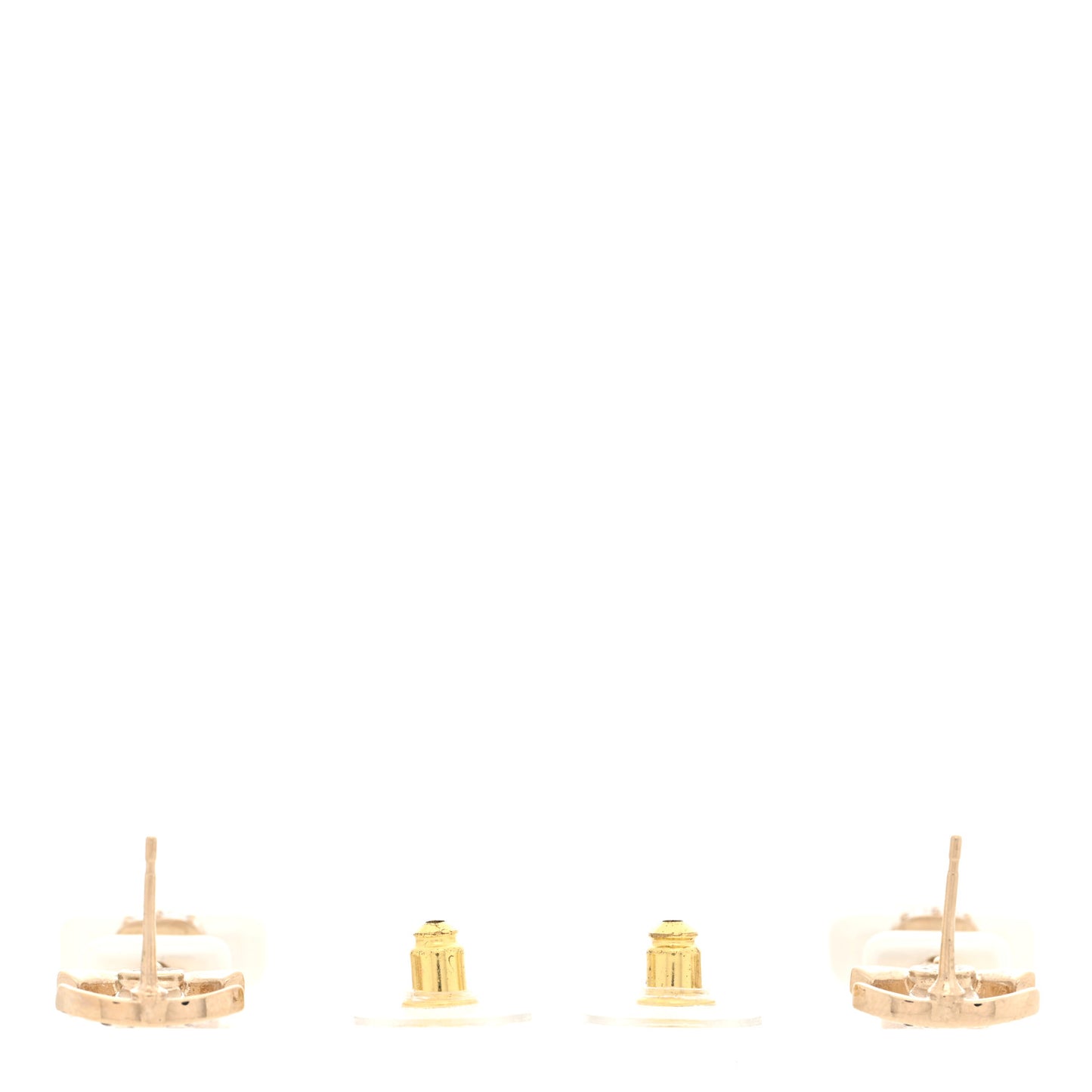 Pearl Resin Crystal CC No 5 Perfume Bottle Drop Earrings Gold Pearly White