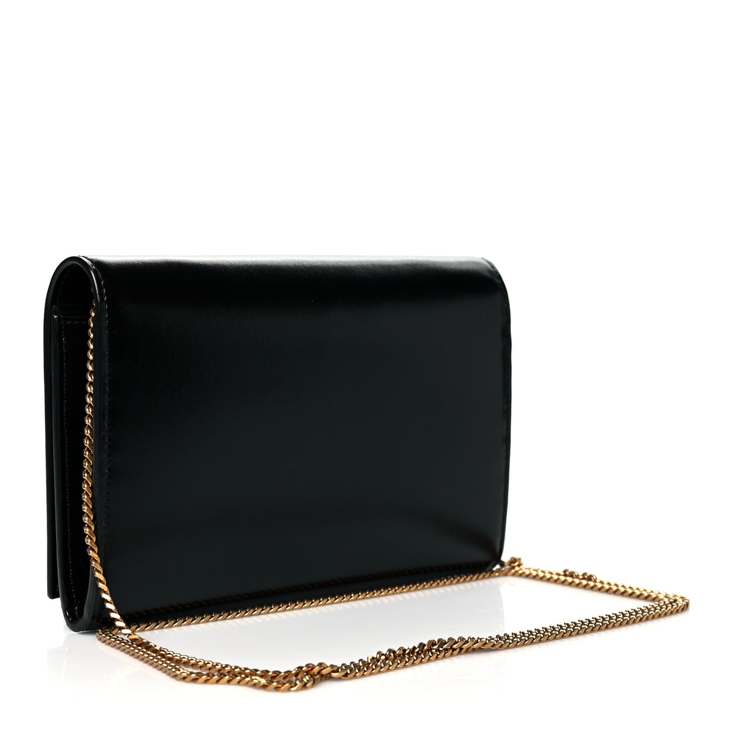 Glossy Calfskin Monogram Chain Wallet Black