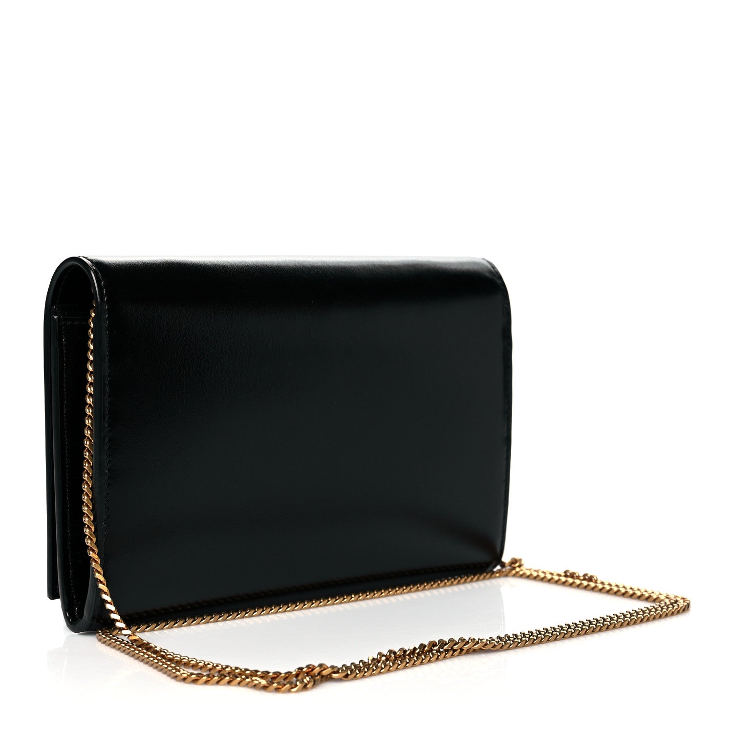 Saint Laurent Glossy Calfskin Monogram Chain Wallet Black 2 of 10