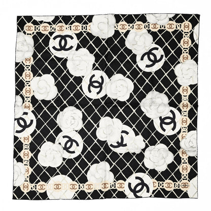 Chanel Silk Camellia CC Square Scarf Black 1 of 4