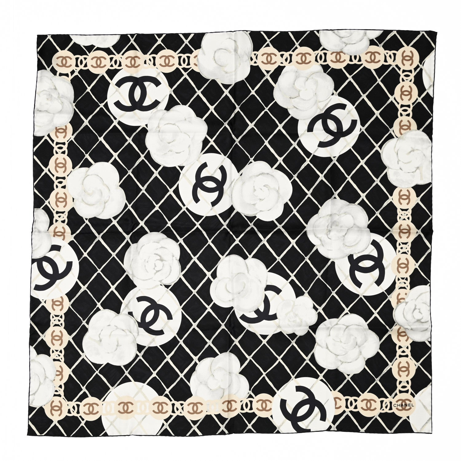 Chanel Silk Camellia CC Square Scarf Black 1 of 4