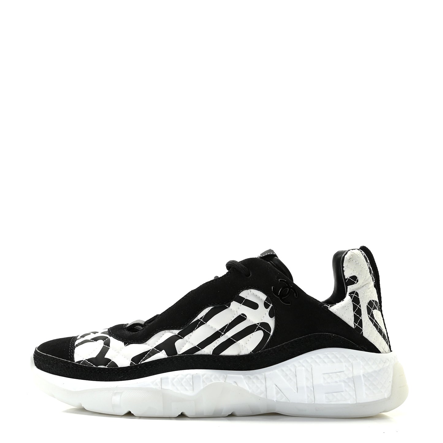Nylon Suede Calfskin Printed Sneakers 38.5 White Black