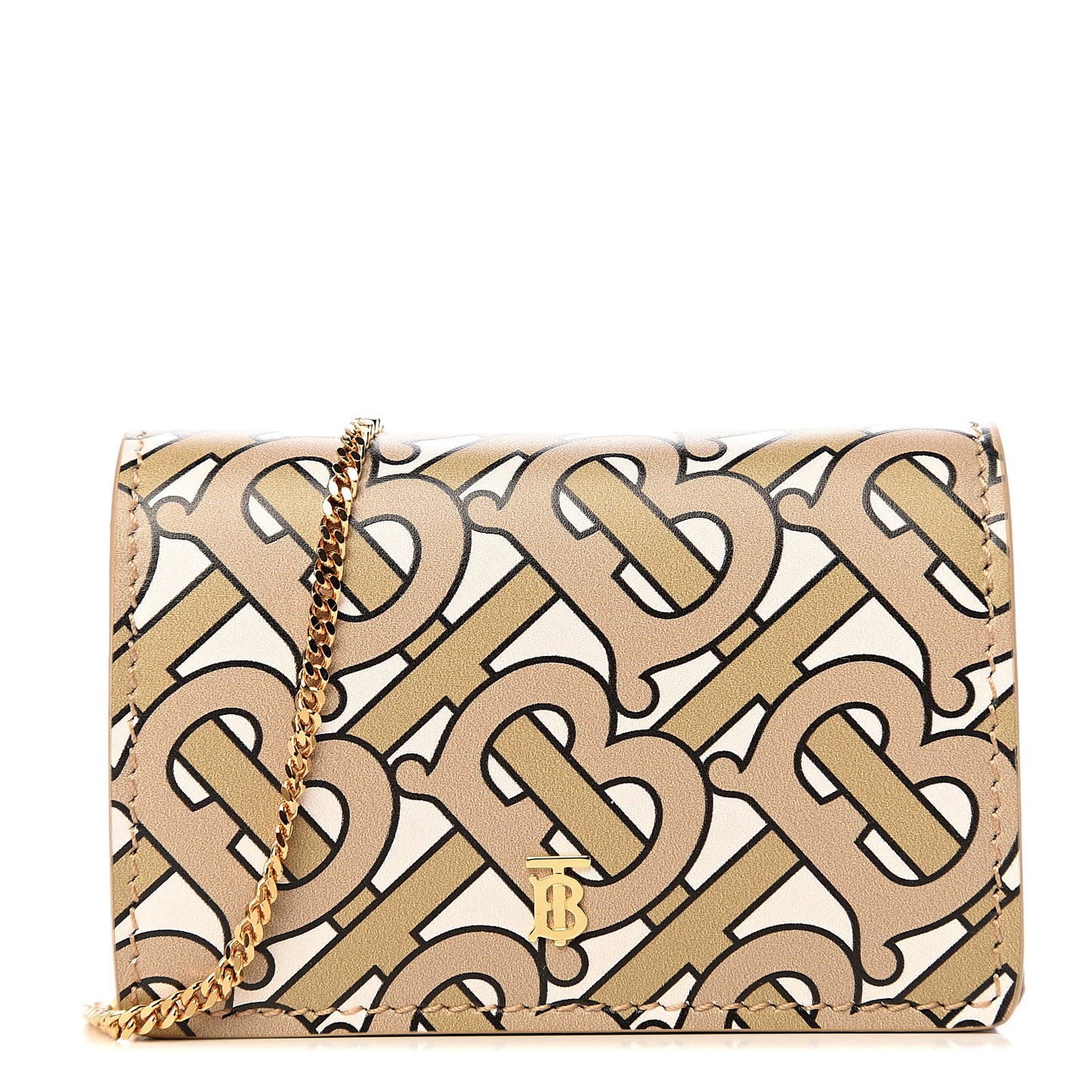 Calfskin Monogram Jessie Chain Card Case Beige
