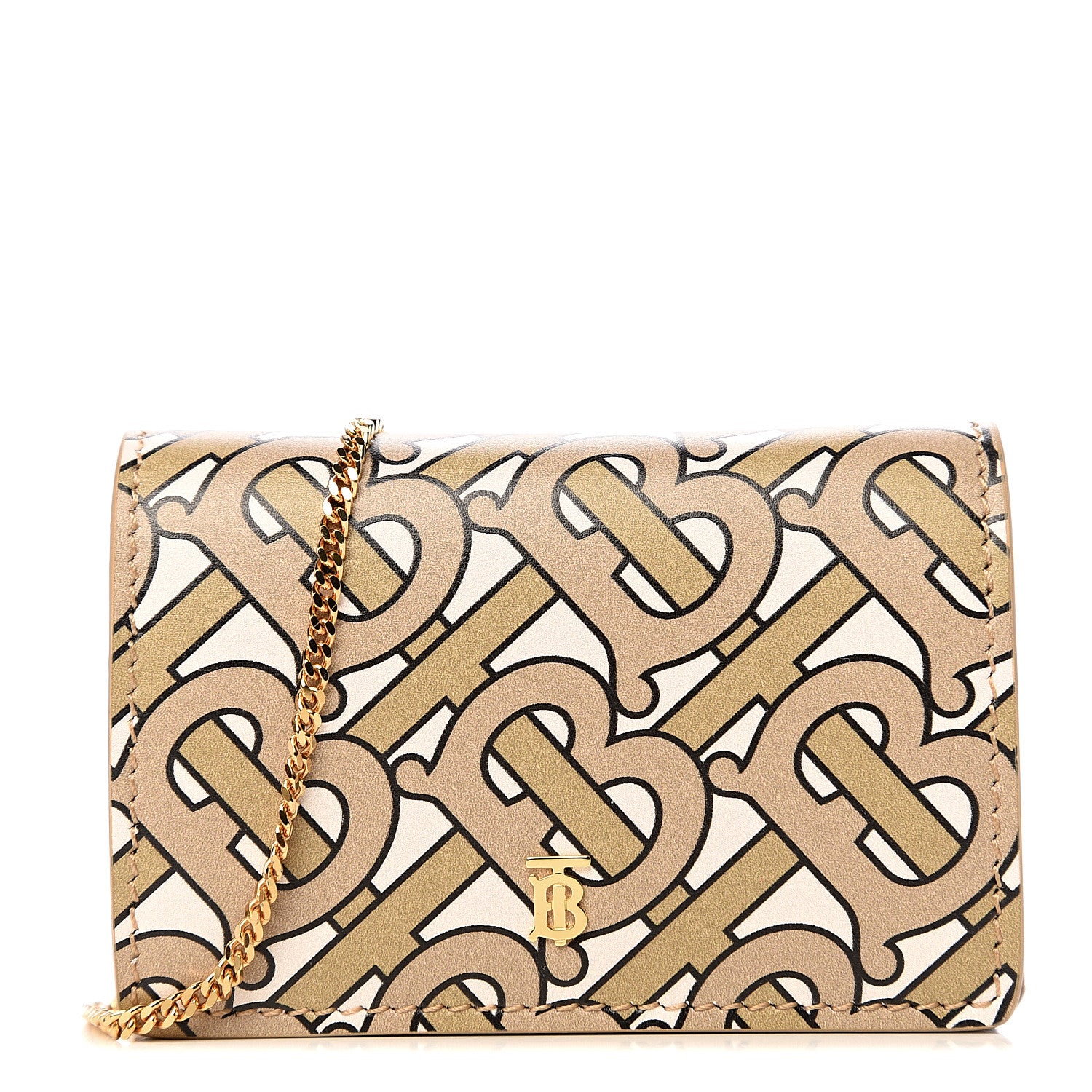 Burberry Calfskin Monogram Jessie Chain Card Case Beige 1 of 5