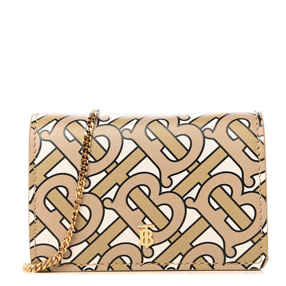 Burberry Calfskin Monogram Jessie Chain Card Case Beige 1 of 5