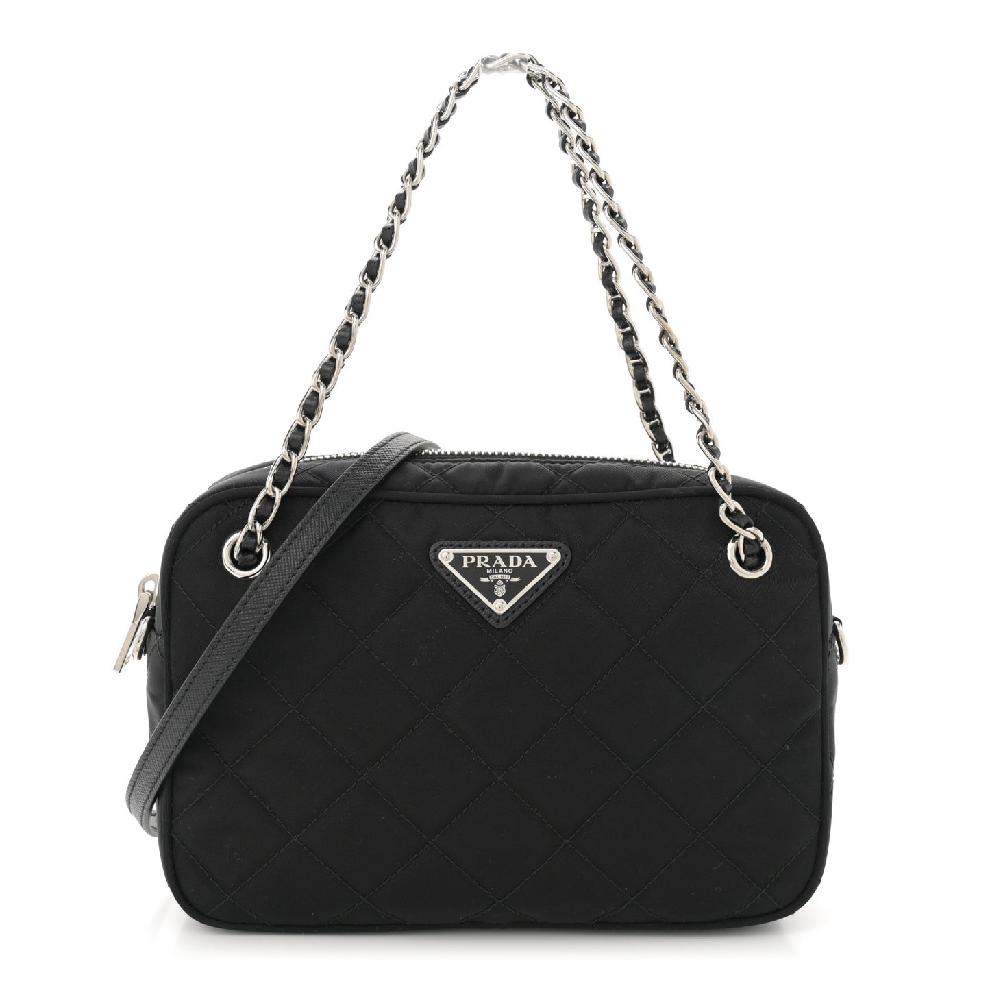 Nylon Tessuto Impuntu Quilted Bandoliera Crossbody Bag Black