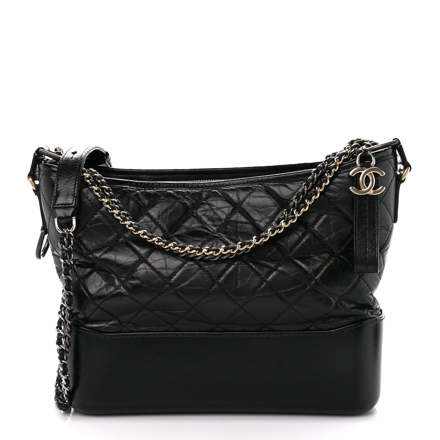 Aged Calfskin Quilted Medium Gabrielle Hobo Black