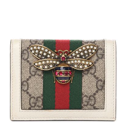 Gucci GG Supreme Monogram Web Queen Margaret Card Case Wallet Beige Mystic White 1 of 7
