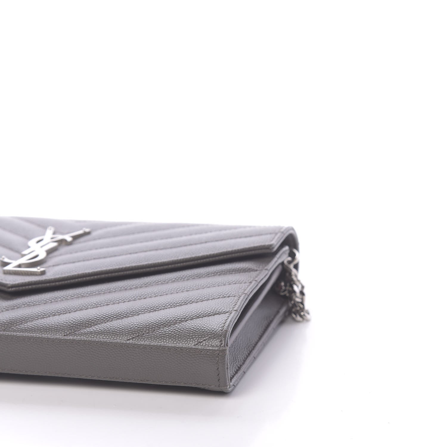 Saint Laurent Grain De Poudre Matelasse Chevron Monogram Chain Wallet Earth 8 of 9